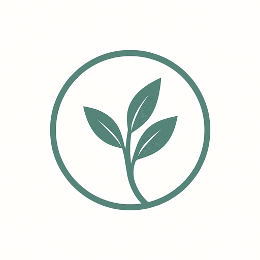 Logo Escuela Laica de Meditación y Atención Plena. Un circulo verde oliva y tres hojas brotando de forma desigual también de color verde oliva.